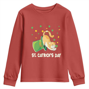 St Patrick's Day Youth Sweatshirt Happy St.Catrick's Lucky Cat Shamrock Hat TS09 Red Print Your Wear