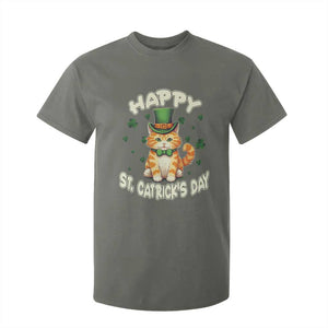 St Patrick's Day T Shirt For Kid Happy St.Catrick's Lucky Cat Shamrock Cute Kitty TS09 Military Green Print Your Wear