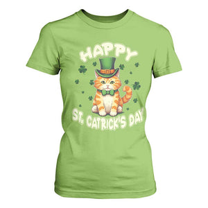 St Patrick's Day T Shirt For Women Happy St.Catrick's Lucky Cat Shamrock Cute Kitty TS09 Lime Print Your Wear