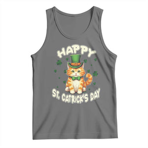 St Patrick's Day Tank Top Happy St.Catrick's Lucky Cat Shamrock Cute Kitty TS09 Black Heather Print Your Wear