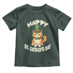 St Patrick's Day Toddler T Shirt Happy St.Catrick's Lucky Cat Shamrock Cute Kitty TS09 Dark Forest Green Print Your Wear