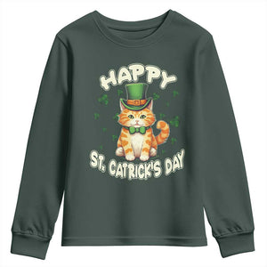 St Patrick's Day Youth Sweatshirt Happy St.Catrick's Lucky Cat Shamrock Cute Kitty TS09 Dark Forest Green Print Your Wear