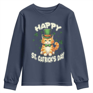 St Patrick's Day Youth Sweatshirt Happy St.Catrick's Lucky Cat Shamrock Cute Kitty TS09 Navy Print Your Wear