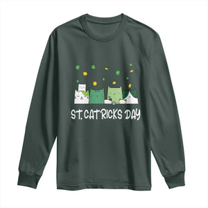 St Patrick's Day Cat Lover Long Sleeve Shirt Happy St.Catrick's Lucky Family Cats Shamrock TS09 Dark Forest Green Print Your Wear