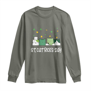 St Patrick's Day Cat Lover Long Sleeve Shirt Happy St.Catrick's Lucky Family Cats Shamrock TS09 Military Green Print Your Wear