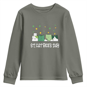 St Patrick's Day Cat Lover Youth Sweatshirt Happy St.Catrick's Lucky Family Cats Shamrock TS09 Military Green Print Your Wear