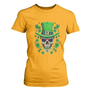 St Patrick's Day T Shirt For Women Irish Sugar Skull Lucky Shamrocks Hat TS09 Gold Print Your Wear