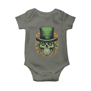 St Patrick's Day Baby Onesie Irish Sugar Skull Lucky Hat Shamrocks TS09 Military Green Print Your Wear