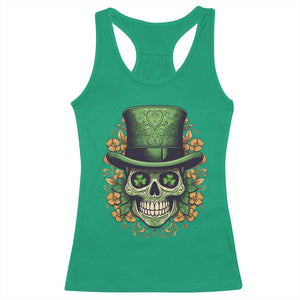 St Patrick's Day Racerback Tank Top Irish Sugar Skull Lucky Hat Shamrocks TS09 Irish Green Print Your Wear