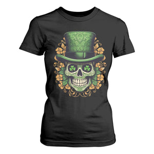 St Patrick's Day T Shirt For Women Irish Sugar Skull Lucky Hat Shamrocks TS09 Black Print Your Wear