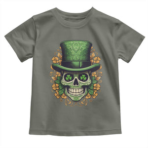 St Patrick's Day Toddler T Shirt Irish Sugar Skull Lucky Hat Shamrocks TS09 Military Green Print Your Wear