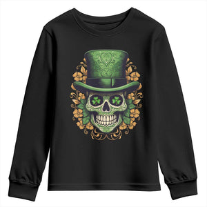 St Patrick's Day Youth Sweatshirt Irish Sugar Skull Lucky Hat Shamrocks TS09 Black Print Your Wear