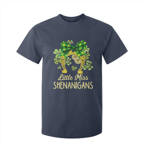 St Patrick's Day T Shirt For Kid Little Miss Shenanigans Coquette Shamrocks TS09 Navy Print Your Wear
