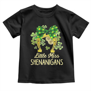 St Patrick's Day Toddler T Shirt Little Miss Shenanigans Coquette Shamrocks TS09 Black Print Your Wear