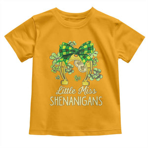 St Patrick's Day Toddler T Shirt Little Miss Shenanigans Coquette Shamrocks TS09 Gold Print Your Wear