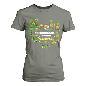 St Patrick's Day T Shirt For Women Shenanigans With My Gnomies Shamrock Gnome TS09 Military Green Print Your Wear