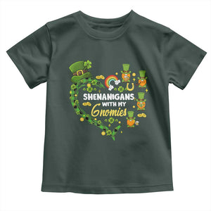 St Patrick's Day Toddler T Shirt Shenanigans With My Gnomies Shamrock Gnome TS09 Dark Forest Green Print Your Wear