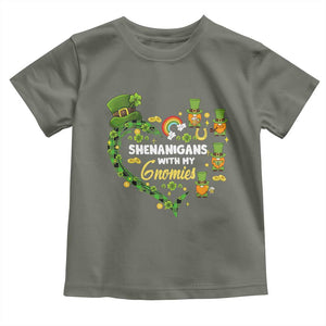 St Patrick's Day Toddler T Shirt Shenanigans With My Gnomies Shamrock Gnome TS09 Military Green Print Your Wear