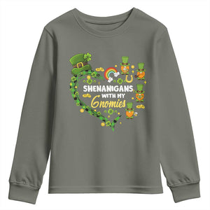 St Patrick's Day Youth Sweatshirt Shenanigans With My Gnomies Shamrock Gnome TS09 Military Green Print Your Wear