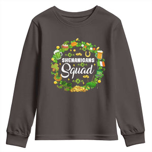 Funny St Patrick's Day Youth Sweatshirt Shenanigans Squad Matching Group TS09 Dark Chocolate Print Your Wear