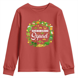 Funny St Patrick's Day Youth Sweatshirt Shenanigans Squad Matching Group TS09 Red Print Your Wear