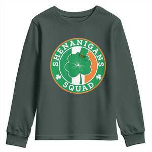 St Patrick's Day Youth Sweatshirt Shenanigans Squad Funny Matching Group TS09 Dark Forest Green Print Your Wear