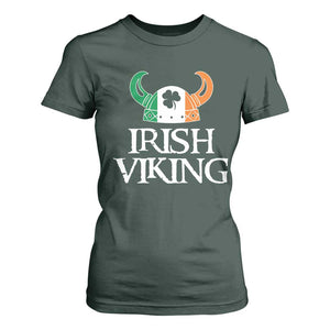St Patrick's Day T Shirt For Women Irish Viking Helmet Lucky Shamrocks Ireland Flag TS09 Dark Forest Green Print Your Wear