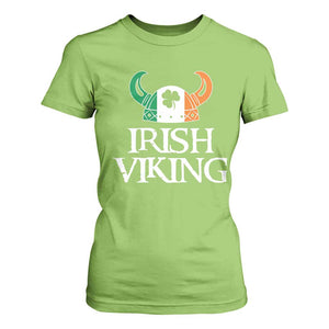 St Patrick's Day T Shirt For Women Irish Viking Helmet Lucky Shamrocks Ireland Flag TS09 Lime Print Your Wear
