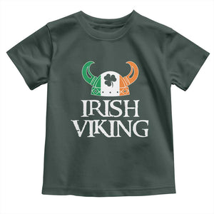 St Patrick's Day Toddler T Shirt Irish Viking Helmet Lucky Shamrocks Ireland Flag TS09 Dark Forest Green Print Your Wear