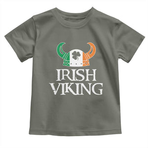 St Patrick's Day Toddler T Shirt Irish Viking Helmet Lucky Shamrocks Ireland Flag TS09 Military Green Print Your Wear
