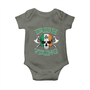 St Patrick's Day Baby Onesie Irish Viking Skull Lucky Shamrocks Ireland Flag TS09 Military Green Print Your Wear