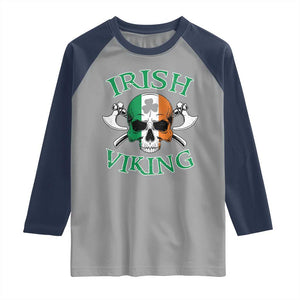 St Patrick's Day Raglan Shirt Irish Viking Skull Lucky Shamrocks Ireland Flag TS09 Sport Gray Navy Print Your Wear