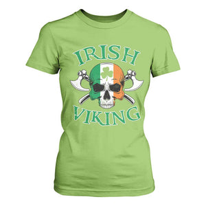 St Patrick's Day T Shirt For Women Irish Viking Skull Lucky Shamrocks Ireland Flag TS09 Lime Print Your Wear