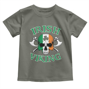 St Patrick's Day Toddler T Shirt Irish Viking Skull Lucky Shamrocks Ireland Flag TS09 Military Green Print Your Wear