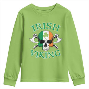 St Patrick's Day Youth Sweatshirt Irish Viking Skull Lucky Shamrocks Ireland Flag TS09 Lime Print Your Wear