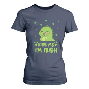 St Patrick's Day T Shirt For Women Kiss Me I'm Irish Cute Dinosaur TS09 Navy Print Your Wear