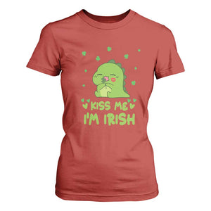 St Patrick's Day T Shirt For Women Kiss Me I'm Irish Cute Dinosaur TS09 Red Print Your Wear