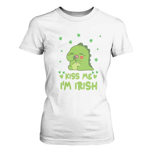 St Patrick's Day T Shirt For Women Kiss Me I'm Irish Cute Dinosaur TS09 White Print Your Wear