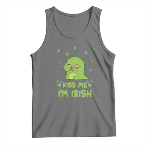 St Patrick's Day Tank Top Kiss Me I'm Irish Cute Dinosaur TS09 Black Heather Print Your Wear