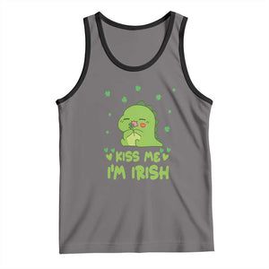 St Patrick's Day Tank Top Kiss Me I'm Irish Cute Dinosaur TS09 Deep Heather Black Print Your Wear
