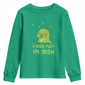 St Patrick's Day Youth Sweatshirt Kiss Me I'm Irish Cute Dinosaur TS09 Irish Green Print Your Wear