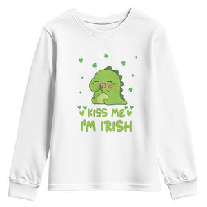 St Patrick's Day Youth Sweatshirt Kiss Me I'm Irish Cute Dinosaur TS09 White Print Your Wear