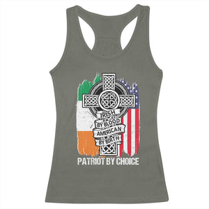 Irish By Blood American By Birth Patriot By Choice Racerback Tank Top Celtic Cross Ireland America Flag TS09 Military Green Print Your Wear
