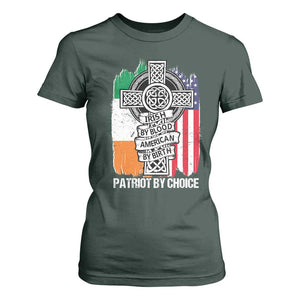 Irish By Blood American By Birth Patriot By Choice T Shirt For Women Celtic Cross Ireland America Flag TS09 Dark Forest Green Print Your Wear