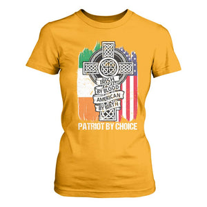 Irish By Blood American By Birth Patriot By Choice T Shirt For Women Celtic Cross Ireland America Flag TS09 Gold Print Your Wear
