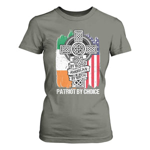 Irish By Blood American By Birth Patriot By Choice T Shirt For Women Celtic Cross Ireland America Flag TS09 Military Green Print Your Wear