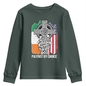 Irish By Blood American By Birth Patriot By Choice Youth Sweatshirt Celtic Cross Ireland America Flag TS09 Dark Forest Green Print Your Wear