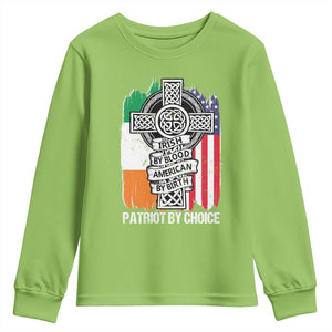 Irish By Blood American By Birth Patriot By Choice Youth Sweatshirt Celtic Cross Ireland America Flag TS09 Lime Print Your Wear