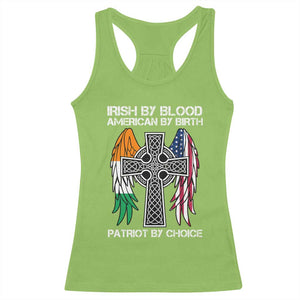 Irish By Blood American By Birth Patriot By Choice Racerback Tank Top Ireland America Flag Celtic Cross TS09 Lime Print Your Wear
