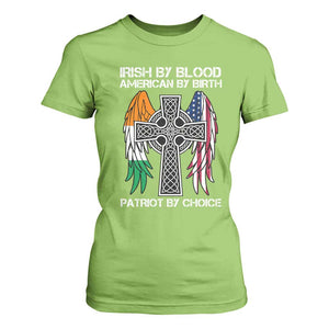 Irish By Blood American By Birth Patriot By Choice T Shirt For Women Ireland America Flag Celtic Cross TS09 Lime Print Your Wear